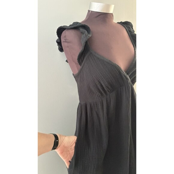 Magaschoni Maxi Dress Size S Black Babydoll Gauze Flutter Whimsigoth Witchy - Picture 3 of 16